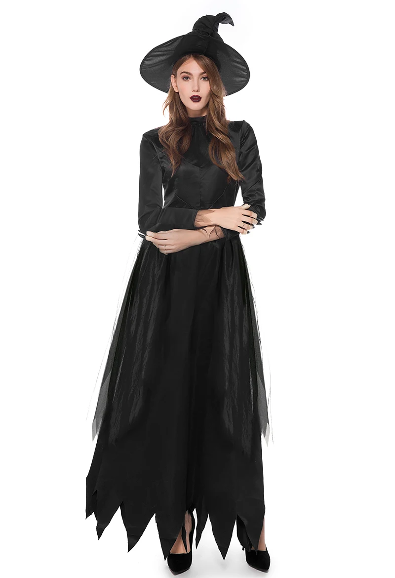 زي الهالوين الساحرة الشيطان الجحيم الساحرة رداء طويل بلا شبح تنورة المرأة الساحرة تأثيري حجم كبير زي المسرح
