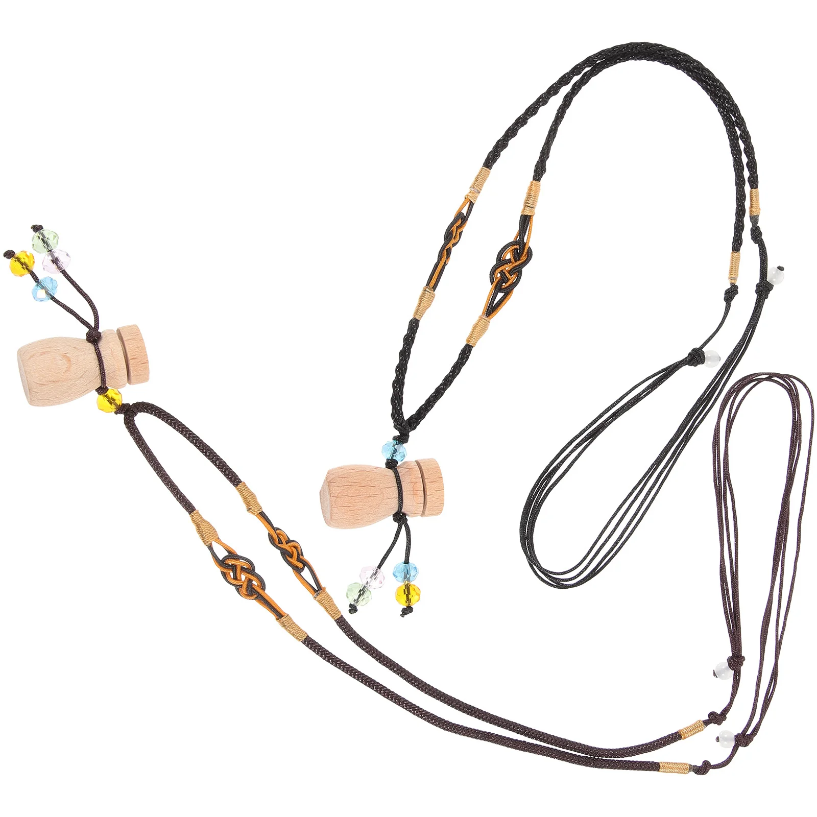 

2pcs Essential Oil Bottle Necklace Wooden Aromatic Roller Decorative Storage Glass Perfume Bottles Empty Refillable Body Care