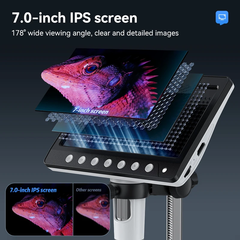 HDMI Digital Microscope 7'' IPS Screen 1200X Coin Microscope with 8 LEDs 5MP HD Soldering Microscope for Electronics,PCB, Repair