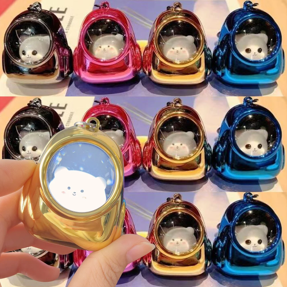 Colorful Night Light Keychain Cute Bear Astronaut Backpack Night Light Keychains Kawaii Bags Hang Key Chains Light Keyring Gifts