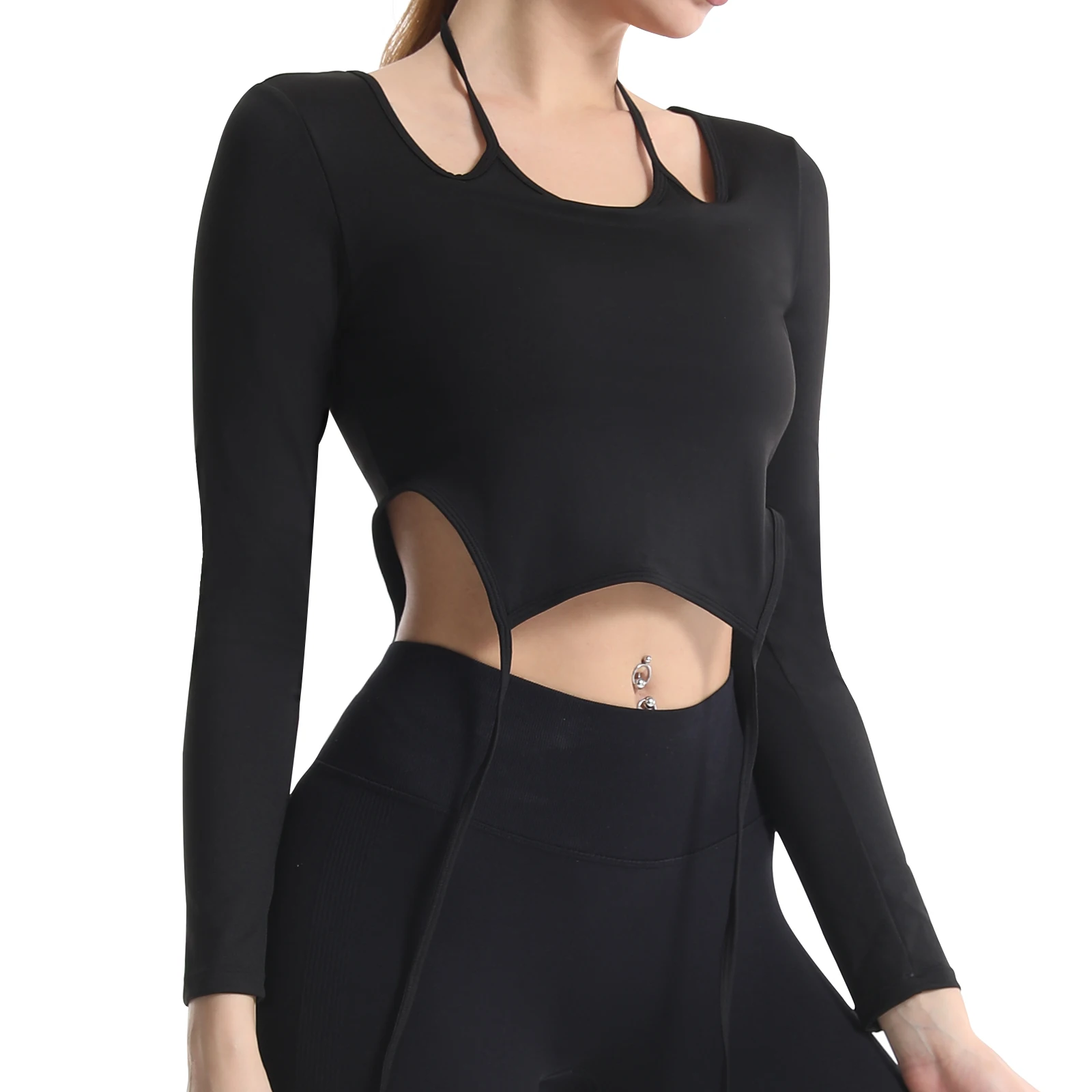 Pilates Yoga Wrap Top - بدلة يوجا نسائية بأكمام طويلة وحزام