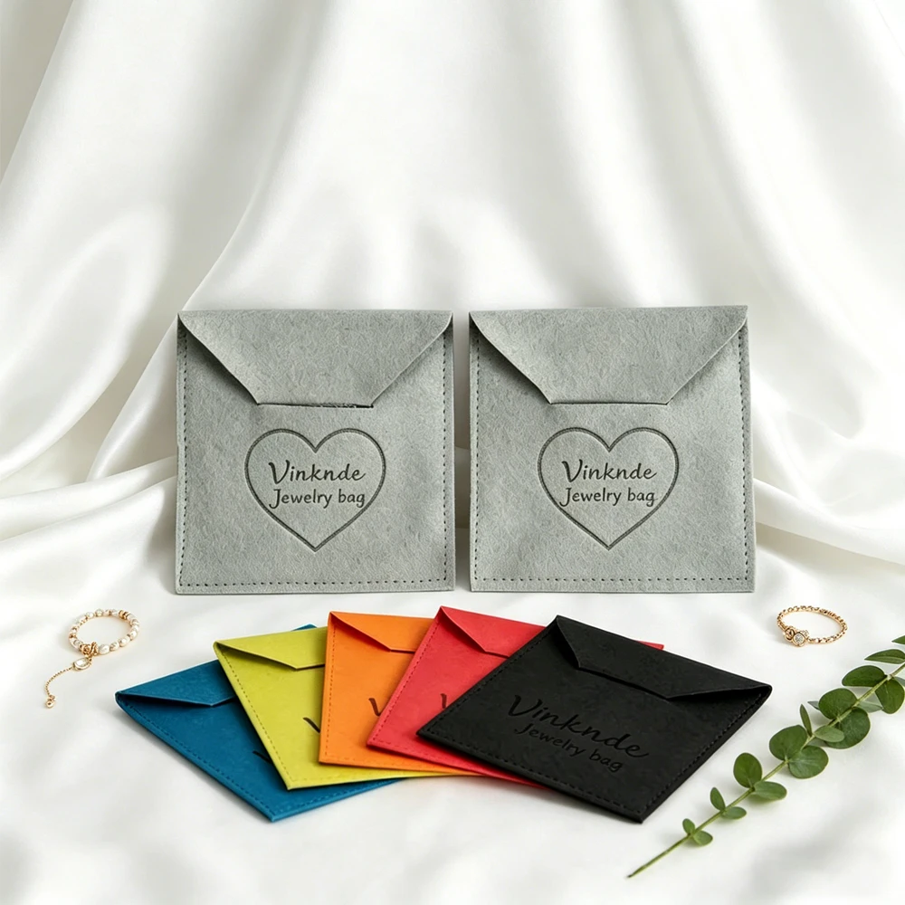 

Custom Logo 50/100Pack Small Envelope Flap Microfiber Bag Jewelry Gift Packaging Pouch Organizer Bags for Ring Necklace Brooch