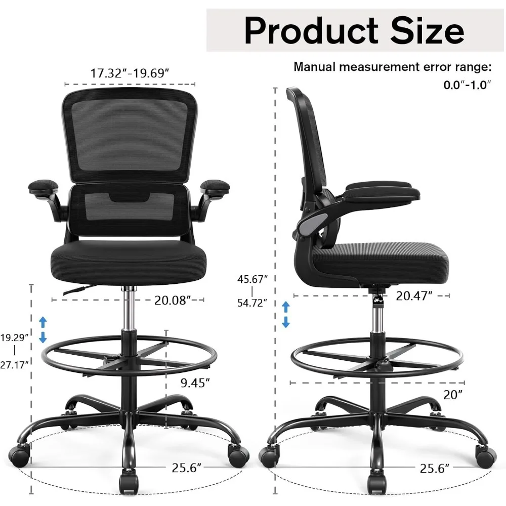 Ergonomic Drafting Chair with Flip-up Armrests with Breathable Comfy Mesh Support and Adjustable