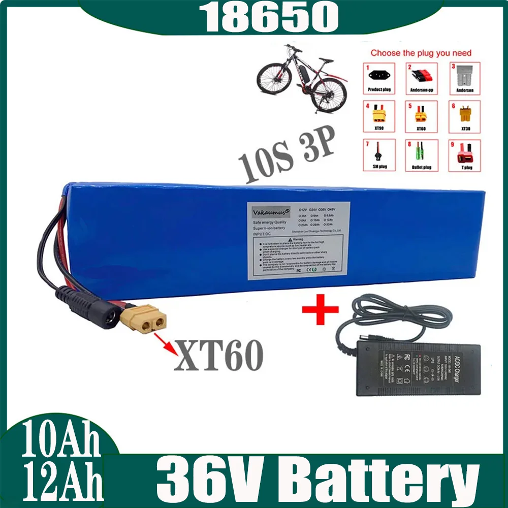 36V 12ah Brand New ELECTRIC CAR 18650 Lithium Battery Pack 10S 3P, With 15A BMS T Plug 42V, FOR 250W 350W 500W 1000W Motorcycle