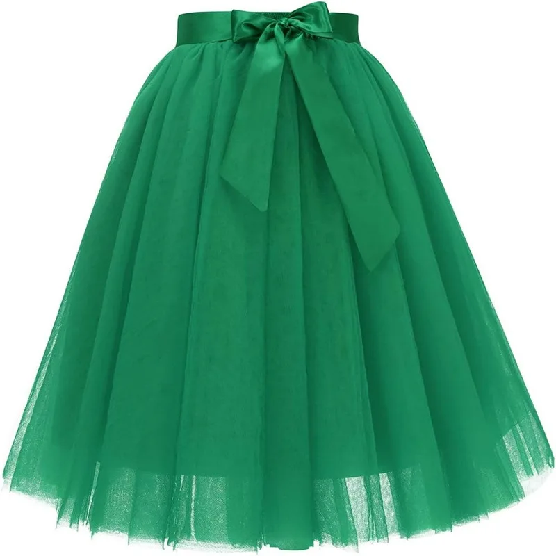 Women Fluffy Multi-Layer Tulle Midi Tutu Skirt with Big Satin Bow Swing A Line Mesh Skirt for Party Wedding Evening