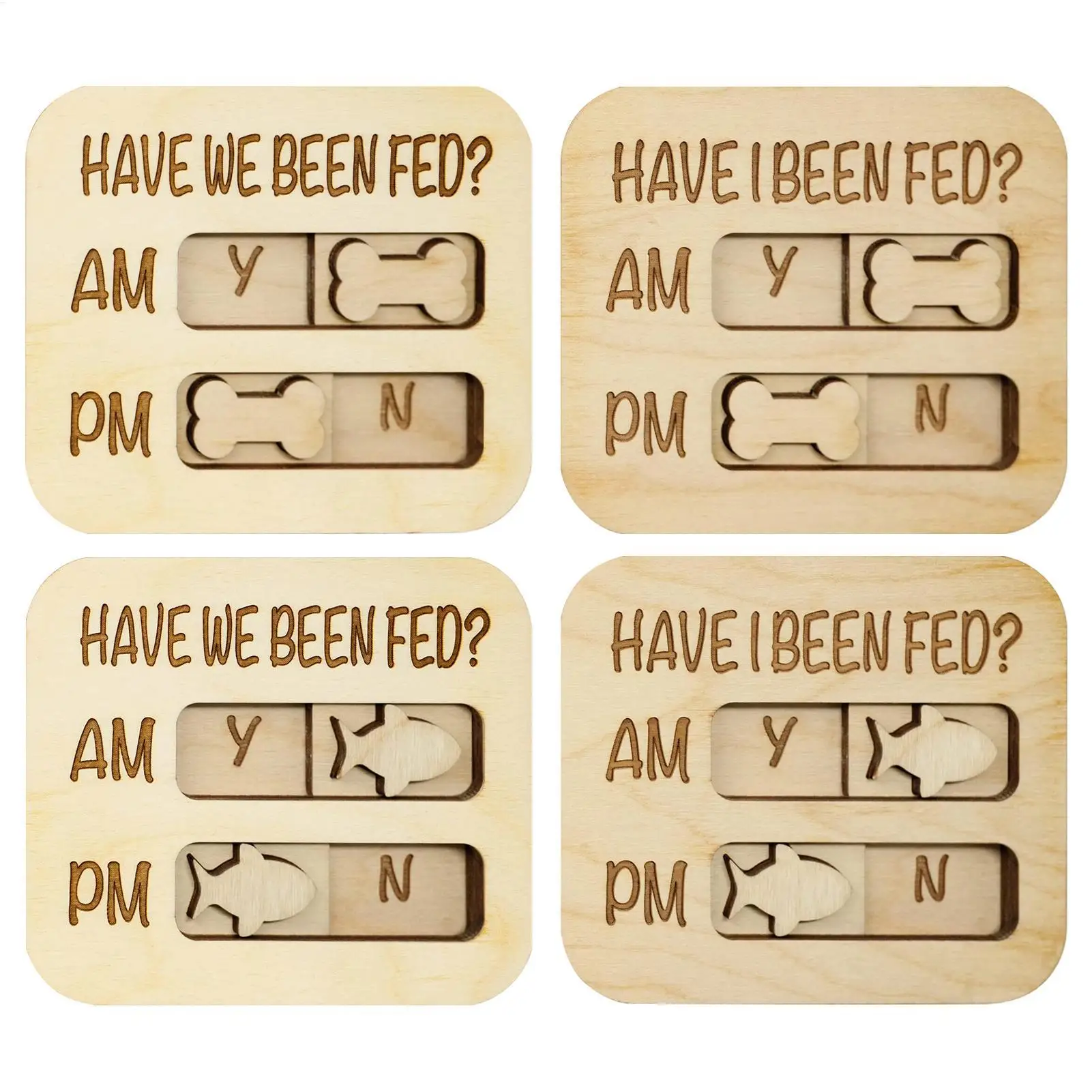 Dog Feeding Reminder Wooden Magnetic AM PM Pet Feeding Daily Indication Sign Dog Fed Chart for Small Medium Large Puppy Kitten
