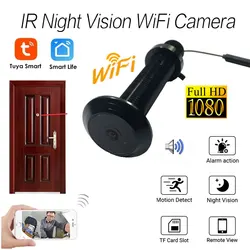 New Tuya Wifi Audio Door Eye Hole Home 1080P 180Degree FishEye Network Mini IR Peephole Wifi Door IP Camera P2P TF Card Slot