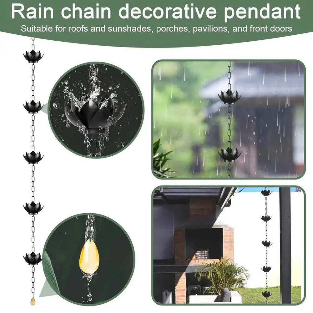 

47.2inch Outdoor Drainage Rain Chain Decoration Rainwater Decoration Courtyard Chain Hanging Diverter Drainage Lotus Ditch M6C2