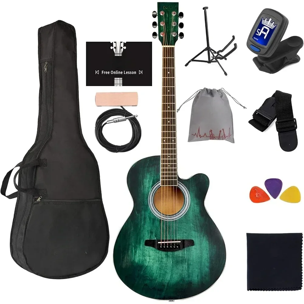 Acoustic Acustica JEMayor Inner Starter Bundle, Sac rembourré, Stand, Tuner, 514 up, Strap, Picks, 40 amaran Cutaway