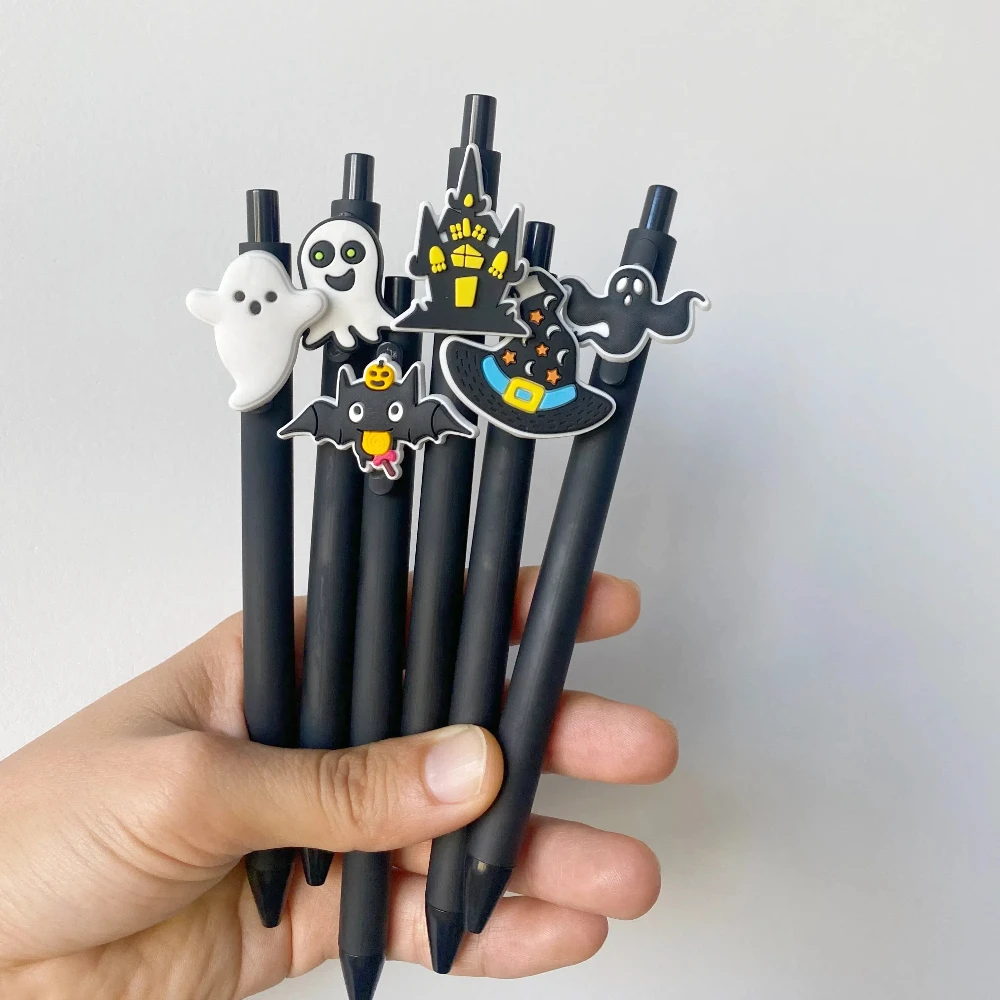 10 Pcs Halloween Pens Pumpkin Skull Bat Gel Pens 0.5mm Black Ink Bulk Pens for Stationery Office School Halloween Party Favors
