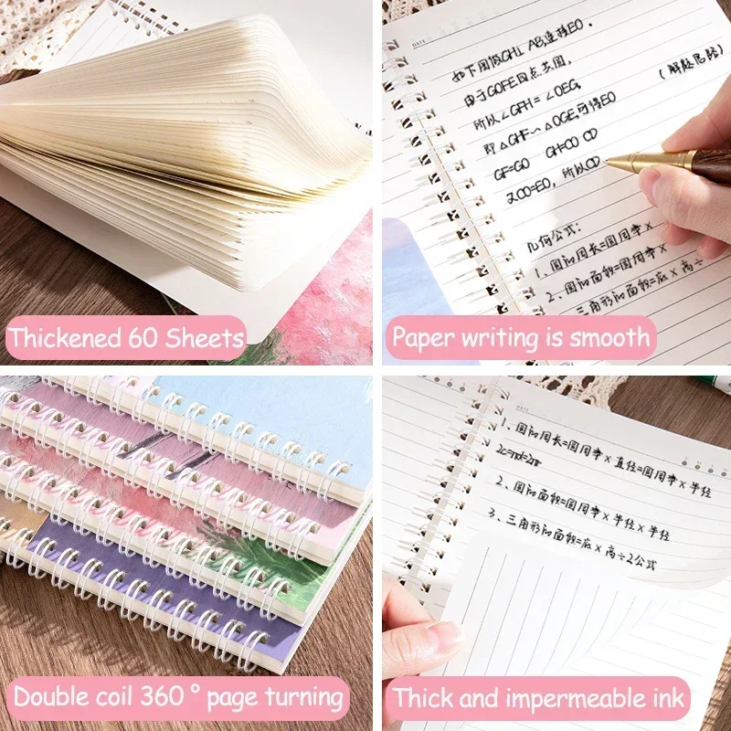 4 Books/Set A5 Oil Painting Style Coil High Quality Kawaii Lined Inner Notebooks Korean Stationery Supplies for School Students