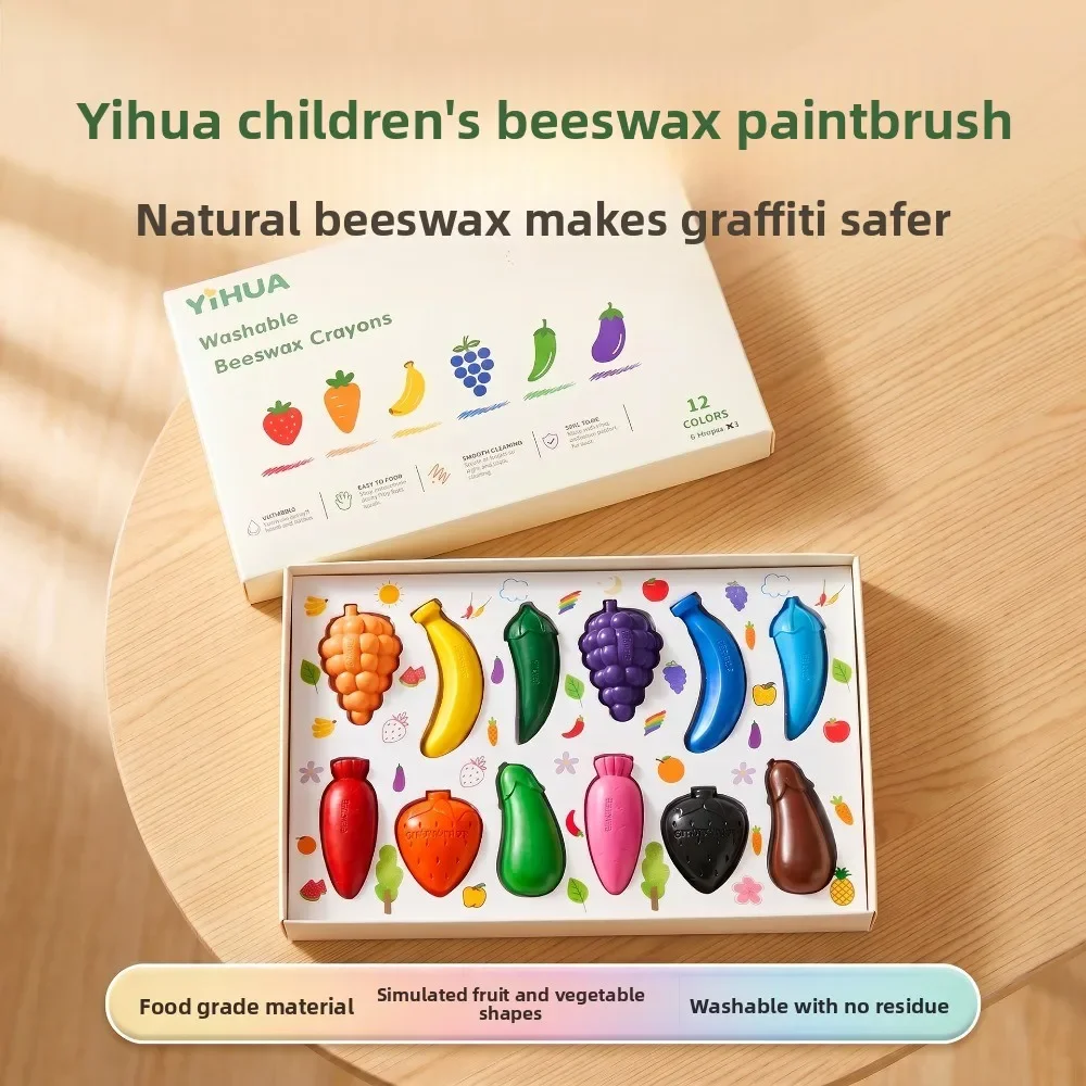 12 Random Colors Fruit Shaped Plastic Crayons Washable No Dirty Hands Kids Brushes Kindergarten Stationery Gift Set