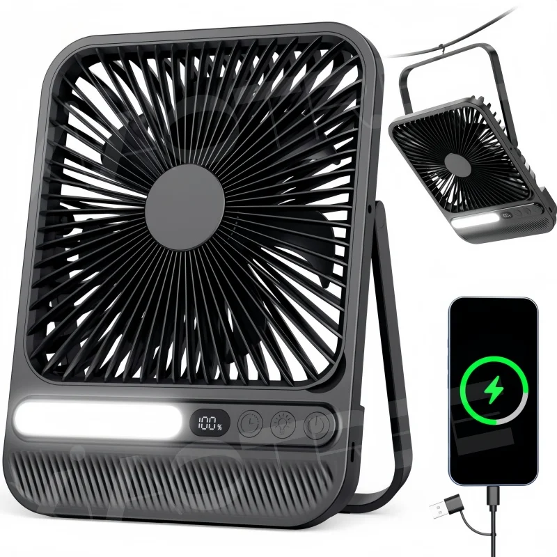 

Портативный настольный вентилятор XIAOTREE 8000 мАч, перезаряжаемый через USB, 180° ° Настольный вентилятор с регулируемым наклоном, 4 скорости, ультратихий