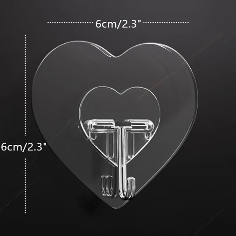 다기능 러브 스토리지 후크, 구멍이 없는 투명 비추적 자기 접착 후크, 주방 욕실 문짝 코트 후크