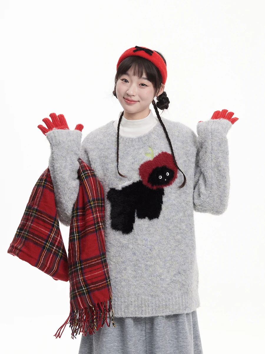 

Вязаный шерстяной свитер Cisas Dog с круговым плетением, свободного кроя, с длинными рукавами, модный, зимний