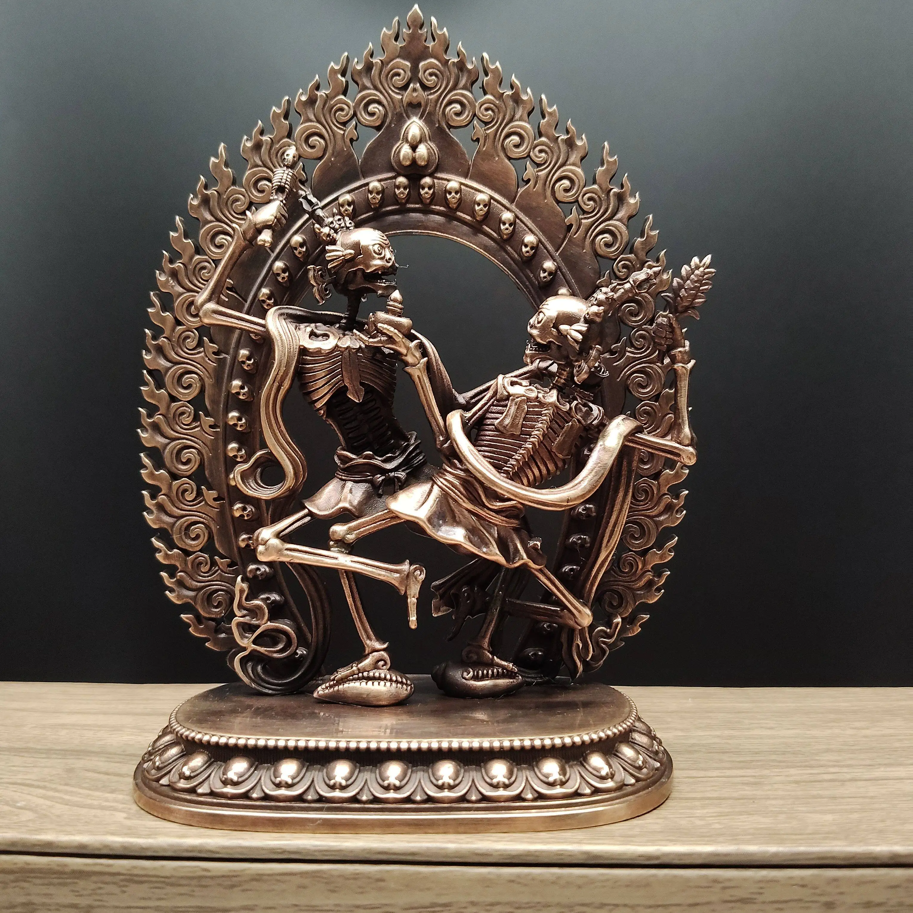 Copper Citipati Skeleton Protector Deity Statue 12cm Home Altar Desktop Car Fillable Blessing
