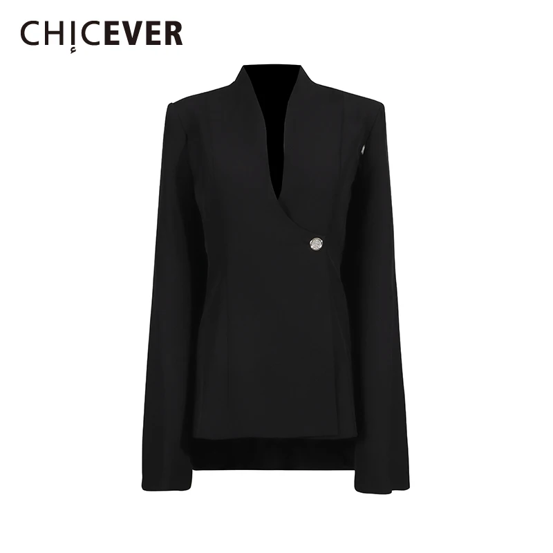 

CHICEVER Black Spliced Button Chic Jacket Female V Neck Long Sleeve Office Lady Loose Women's Jackets Autumn Style Fashion New