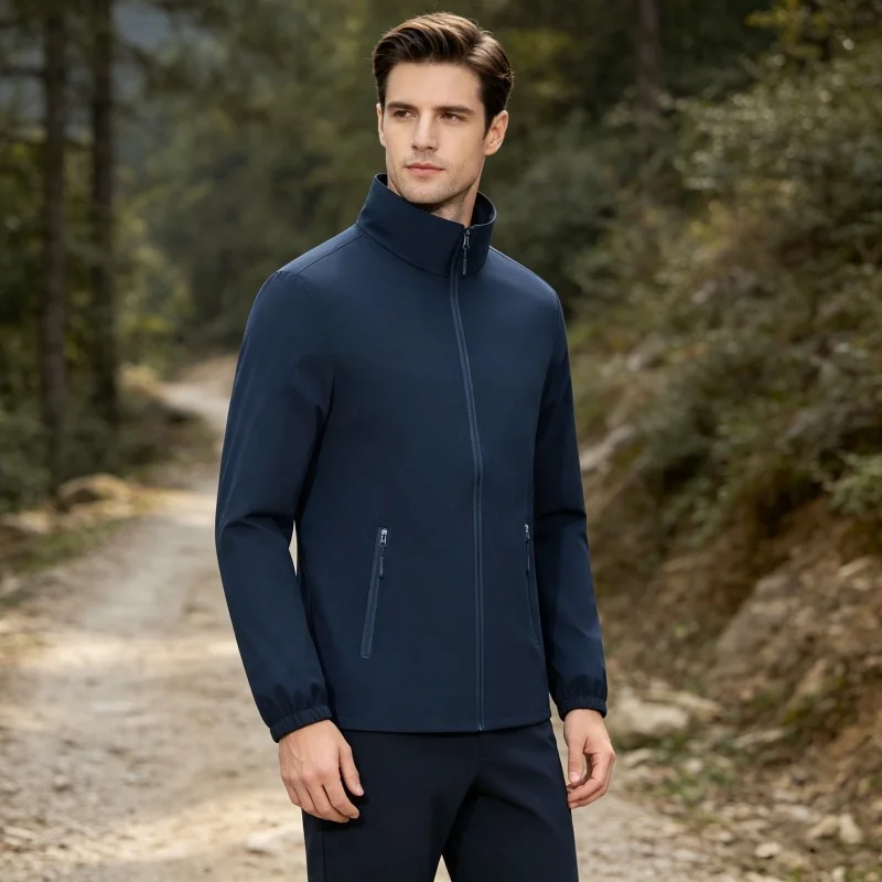Men Clothing Thin Windbreaker Jacket Long-Sleeved Tops Lightweight Windproof Zipper Pocket Softshell