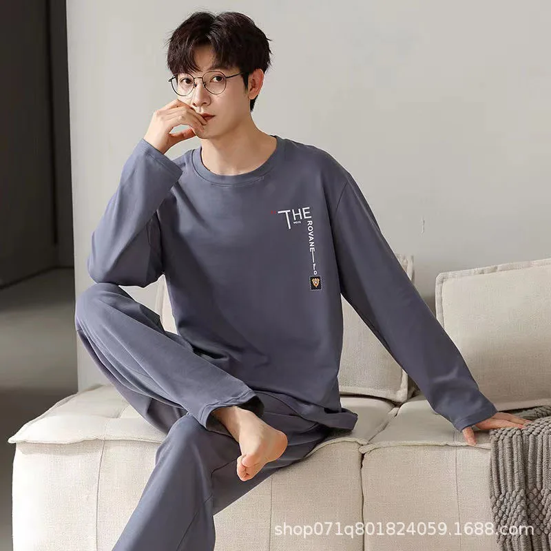 Long Sleeve Pajamas for Men Thin Long Sleeve Autumn Winter Casual Suit Young Men Simple Comfortable Home Wear for Men Loungewear