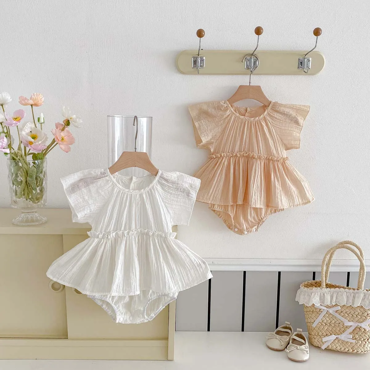 Летняя милая поясная сумка с короткими рукавами для маленьких девочек, одежда Haha, юбка Haha, тонкий комбинезон принцессы с полной луной для новорожденных