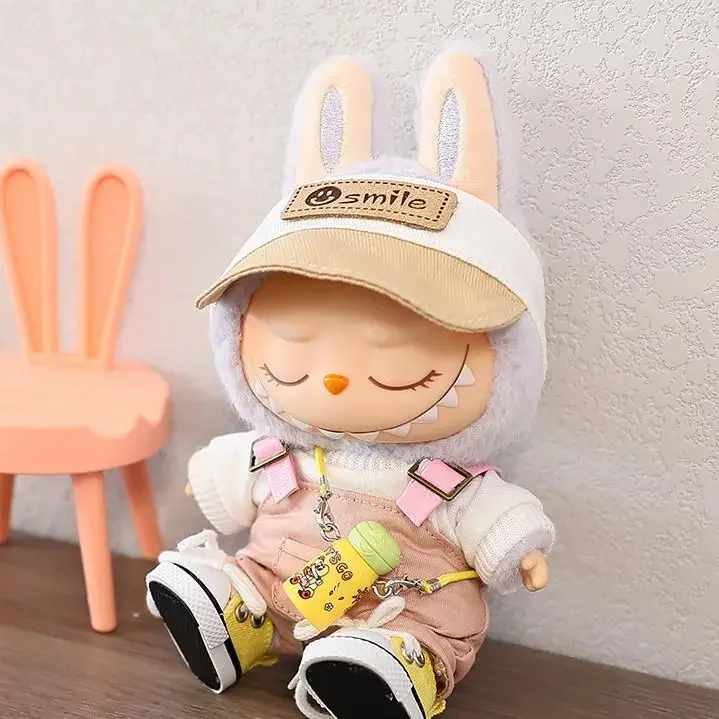 (Nur Stoff) Für 17 CM labubu Macaron 15 cm outfit Puppe Kleidung Overalls Schuhe für labubu tuch Nette Dekoration Kleine Kleidung