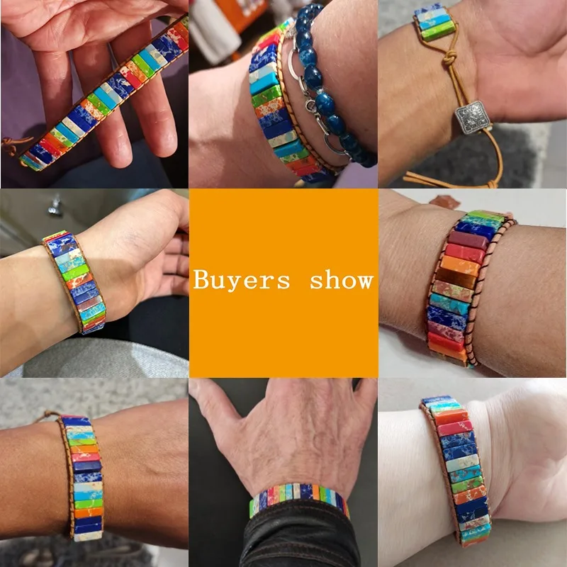 Multicolor Natural Gem Leather Tibetan Gypsy Adjustable Bracelet for Women Men Healing Anxiety Beads Yoga Meditation Jewelry