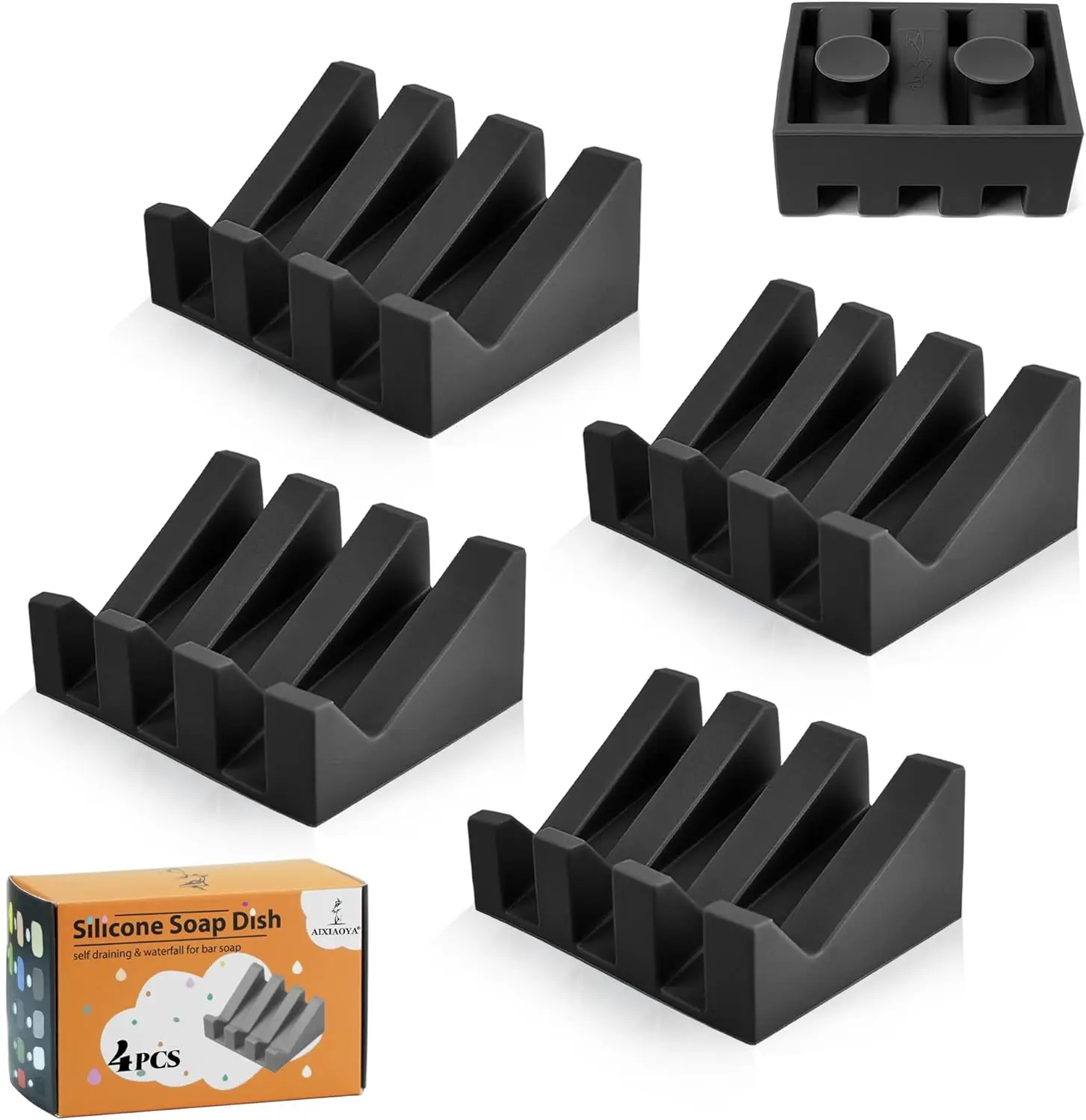 

Silicone Soap Dish with Drain, Upgrade Double Suction Cups at The Bottom for Anti-Slip and Stability, Soap Dish Shower Waterfall