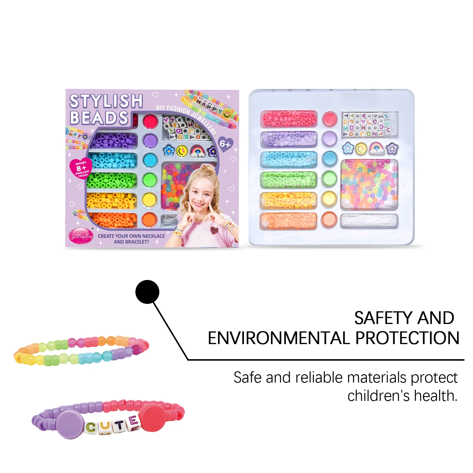 Zhimingxing DIY Kids Beaded Bracelet Craft Kit Gift Box Fun Arts Crafts Toys Girls Birthday Party Favors Jewelry Making Set Toy