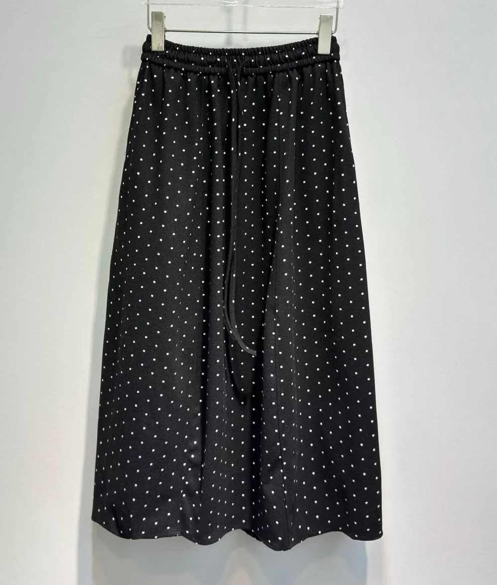 High Quality New Long Winter Skirt 2025 Autumn Winter Lady Elastic Waist Polka Dot Print Pocket Patchwork Casual Vintage Skirt