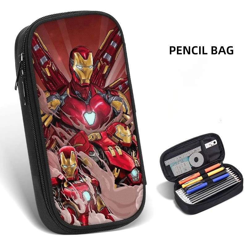 マーベルアイアンマン漫画文房具ボックス、ハンサムな鉛筆ボックス、防水ペンバッグ、創造的な個性、男の子の賞品、卸売