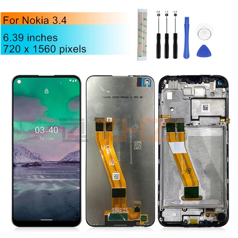 For Nokia 3.4 LCD Display Touch Screen Digitizer Assembly For Nokia 3.4 Display With Frame Replacement Repair parts 6.39\