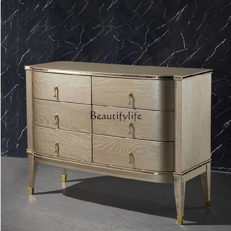 

01 yj19 American light luxury door cabinet Solid wood light luxury style post-modern simple living room screen partition cabinet