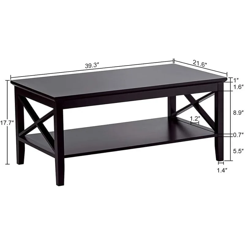 Coffee Table,Thick Legs,Black Wooden Coffee Table,With Living Room Storage Space