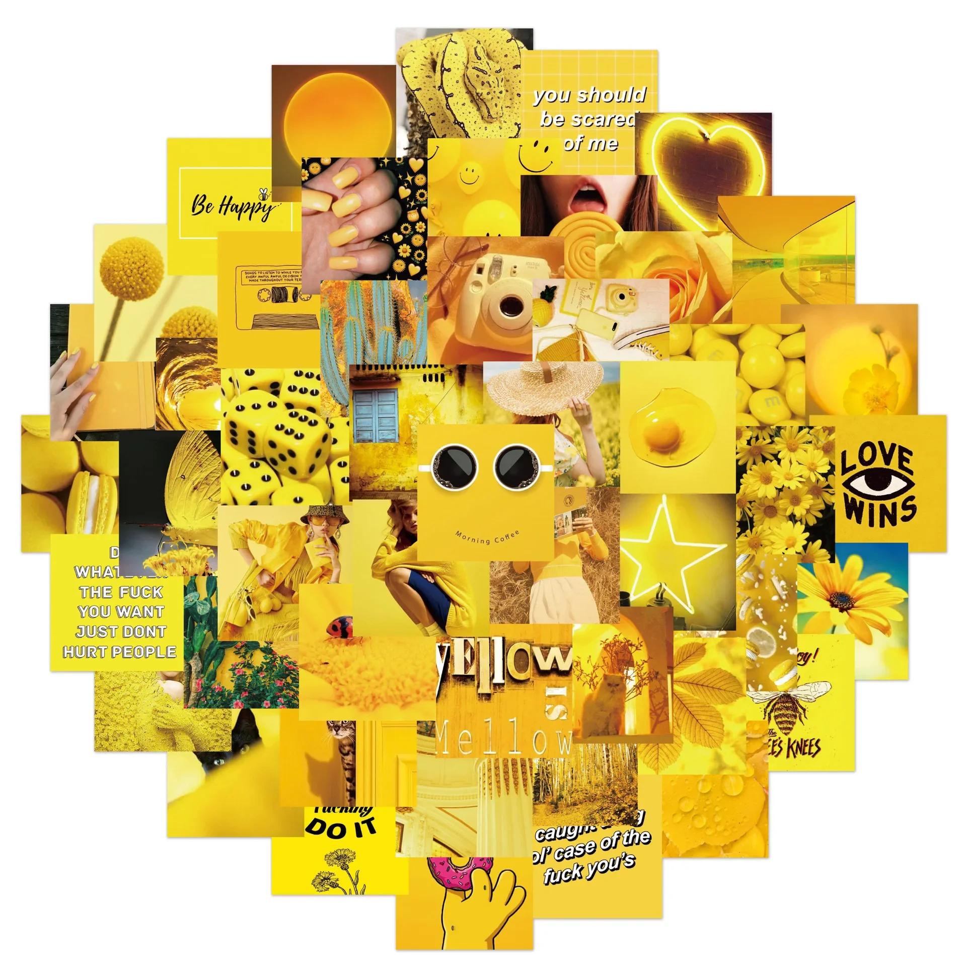 

50 шт. маленькая свежая желтая наклейка с пейзажем, портативная наклейка для мобильного телефона, чашка для воды, дневник, багаж, водонепроницаемая наклейка из ПВХ