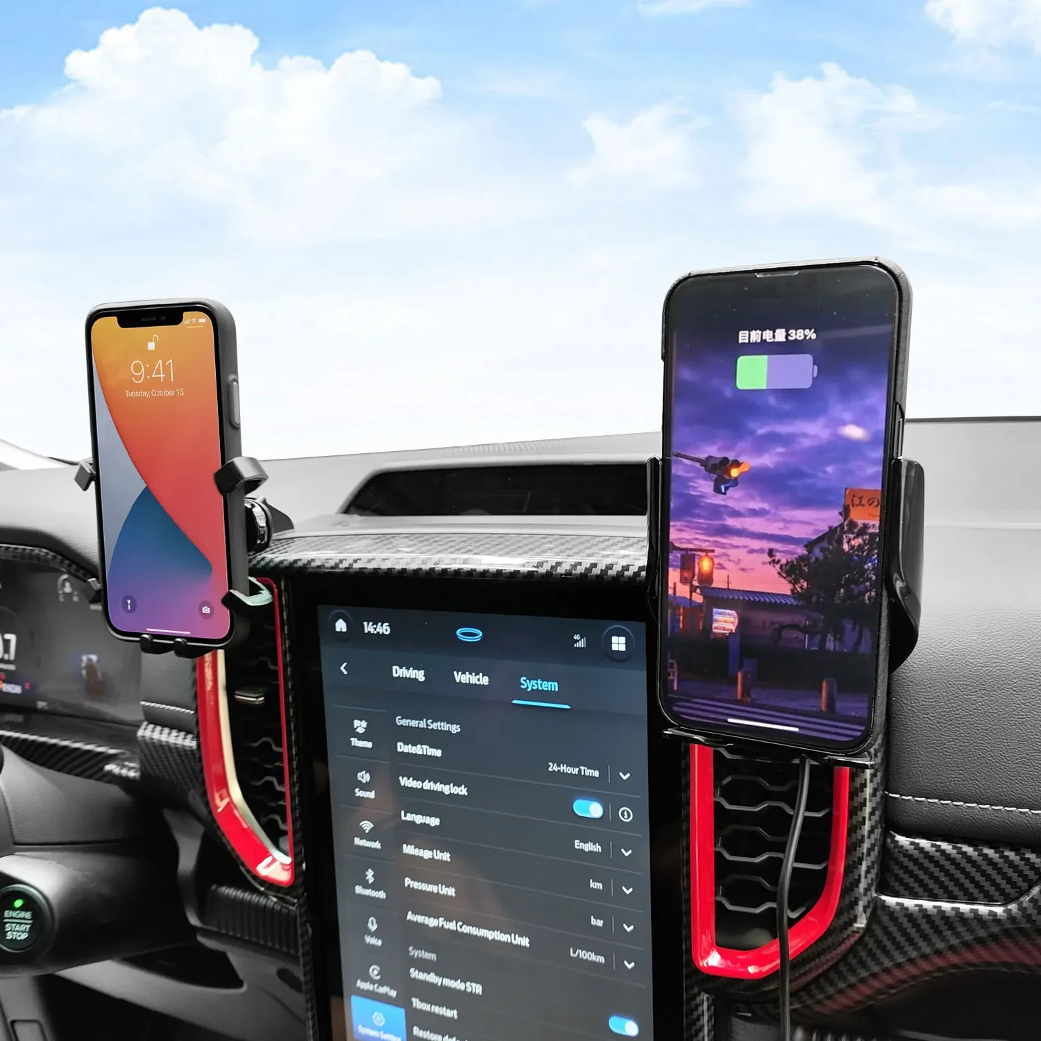 Car Center Navigation Screen Back Mobile Phone Mount Holder For Ford Ranger T9 2023 2024 Dashboard Panel Trim Auto Accessories