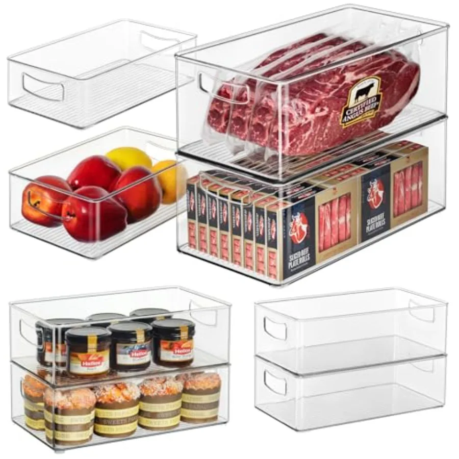 

8 Pack Pantry Organizer and Storage, 2 Extra Large Stackable Freezer Organizer Bin, 3 Large Clear Storage Bin and 3 Medium Plas