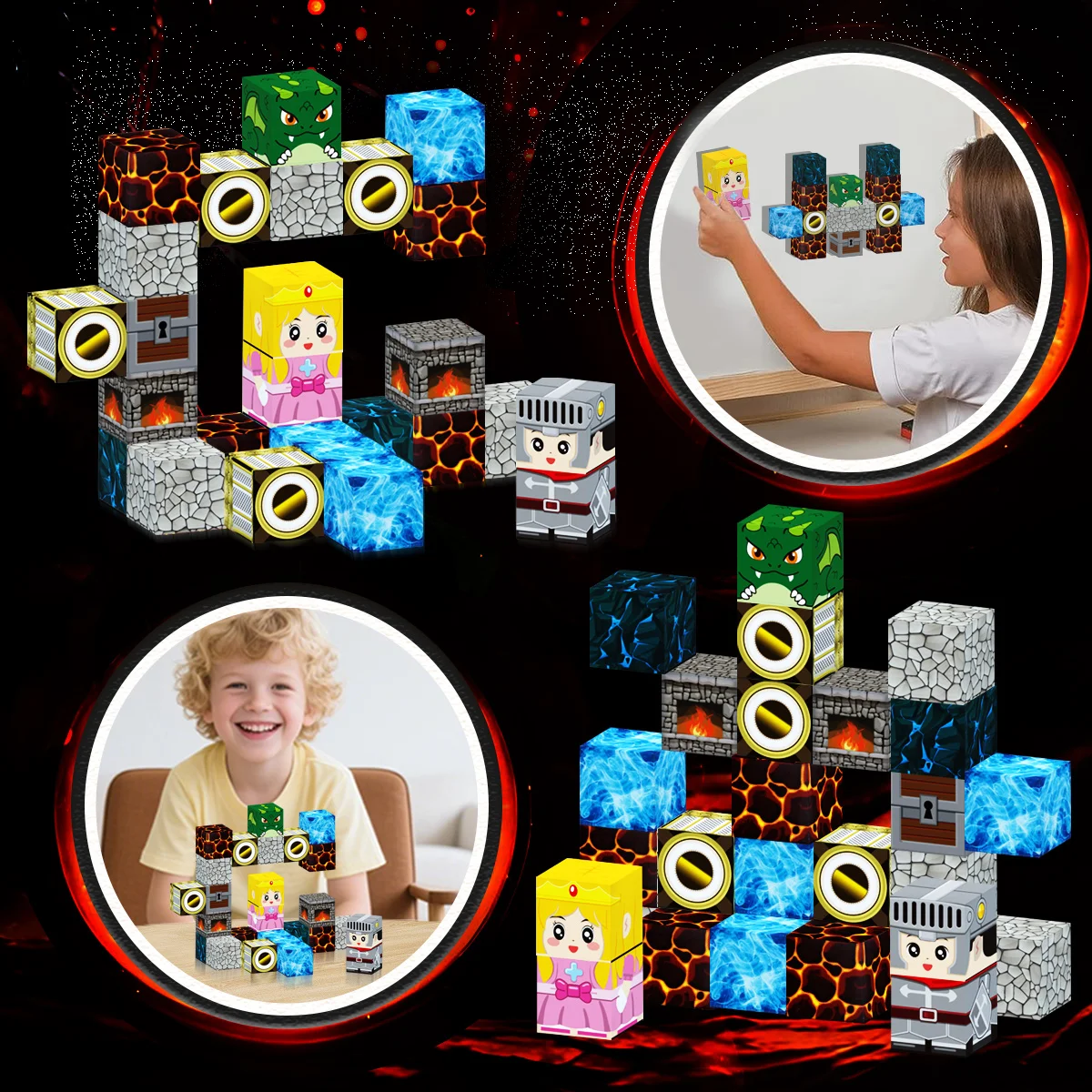 كتل مغناطيسية ذات طابع الجليد والنار - 27 قطعة كتل مغناطيسية لبناء قلعة الجليد والنار - ألعاب مغناطيسية للأطفال في عيد الميلاد