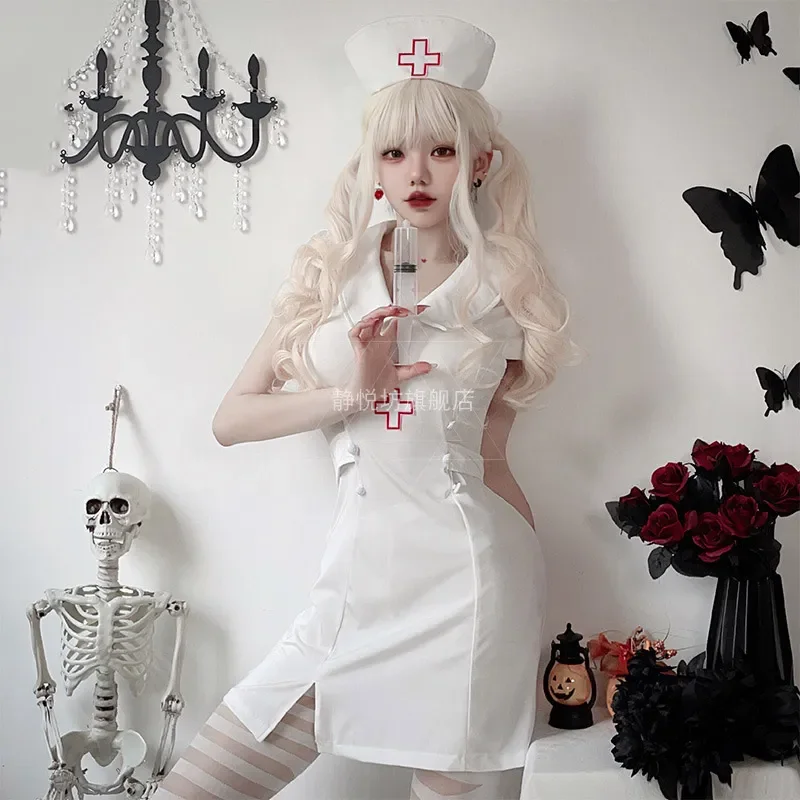 

Sexy Nurse Cosplay Halloween Costumes For Women Multi Piece Set Fancy Party Anime Carnival Uniform Dress Vestidos Hat Y2k