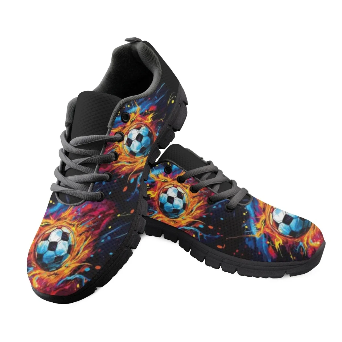 INSTANTARTS Cool Burning Soccer Design Flat Shoes Lightweight Lace-up Running Sneakers Casual Mesh Shoes for Women Zapatos Mujer image 2