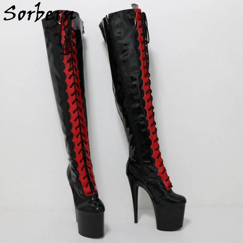 Sorbern 20Cm Stripper High Heel Over The Knee Boots For Pole Dancer Lace Up Thick Platform Round Toe Dance Shoes Custom