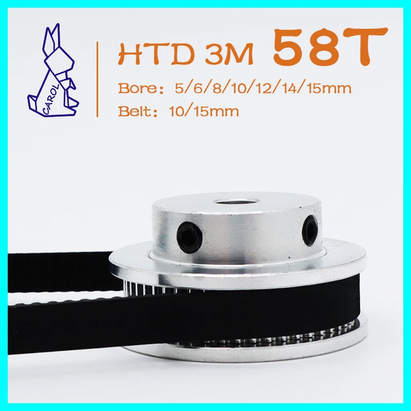 HTD3M 58Teeth 58T Timing Pulley Belt Width 10 15mm 3M Belt Pulley Bore 5 6 8~12 14 15mm Synchronous Wheels HTD3M Pulley 58 Teeth