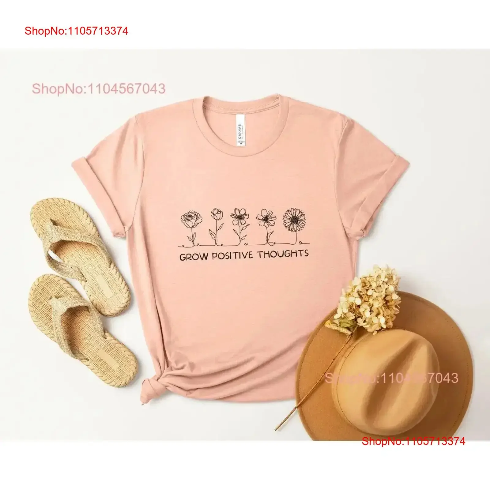 T-shirt Grow Positive Thoughts, motif floral vintage, délavé, extensible, confortable, pour la santé mentale et la gentillesse