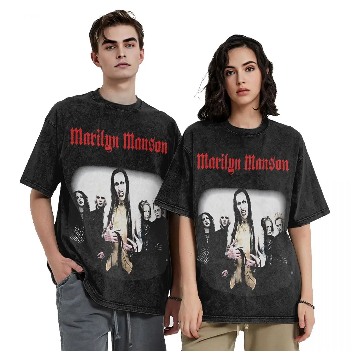 Summer Marilyn Manson Alternative The Legends Washed Shirt Outfit Harajuku T-Shirt Men Women Tees