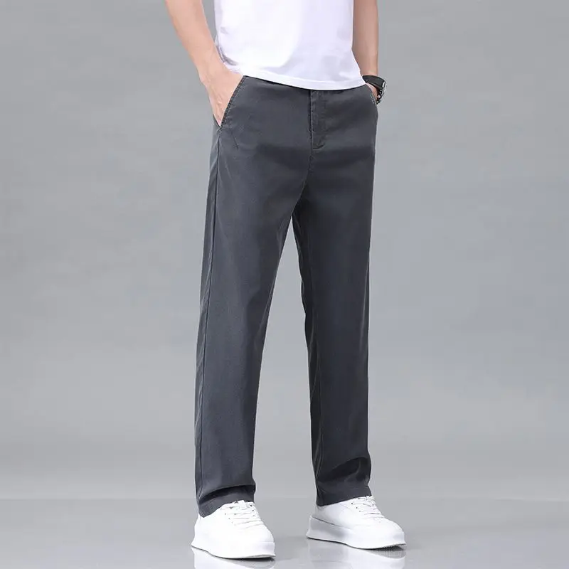 New Spring Autumn Lyocell Fabric Mens Casual Pants Hight Quality Fashion Slim Business Trousers Brand Elastic Soft Pants
