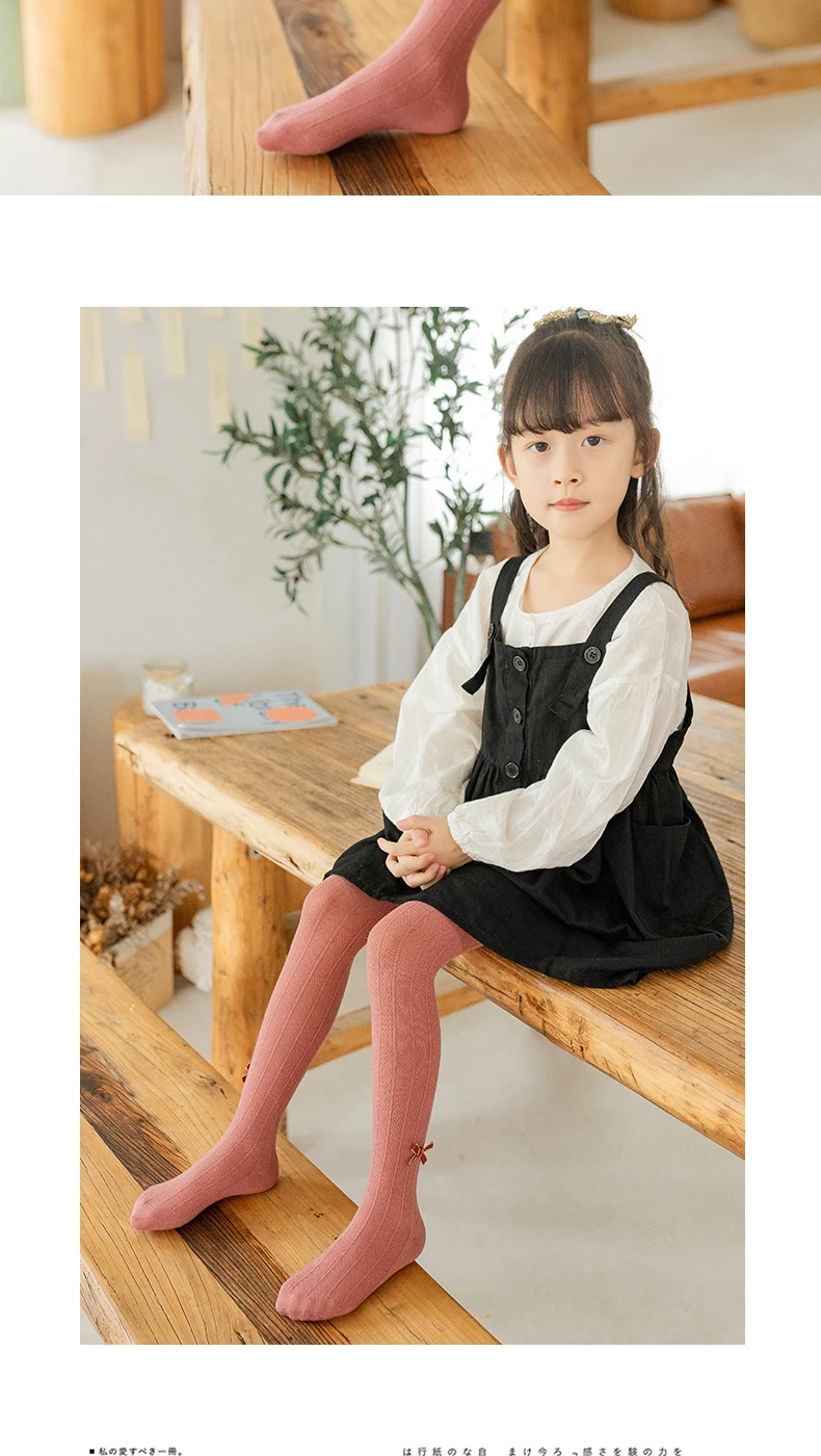 Herbst Retro Bogen Kind atmungsaktive weiche Strumpfhosen Prinzessin Mädchen Nadel streifen Twist Leggings Baby Kinder Strumpf warme Baumwoll strumpfhose – Detail 12
