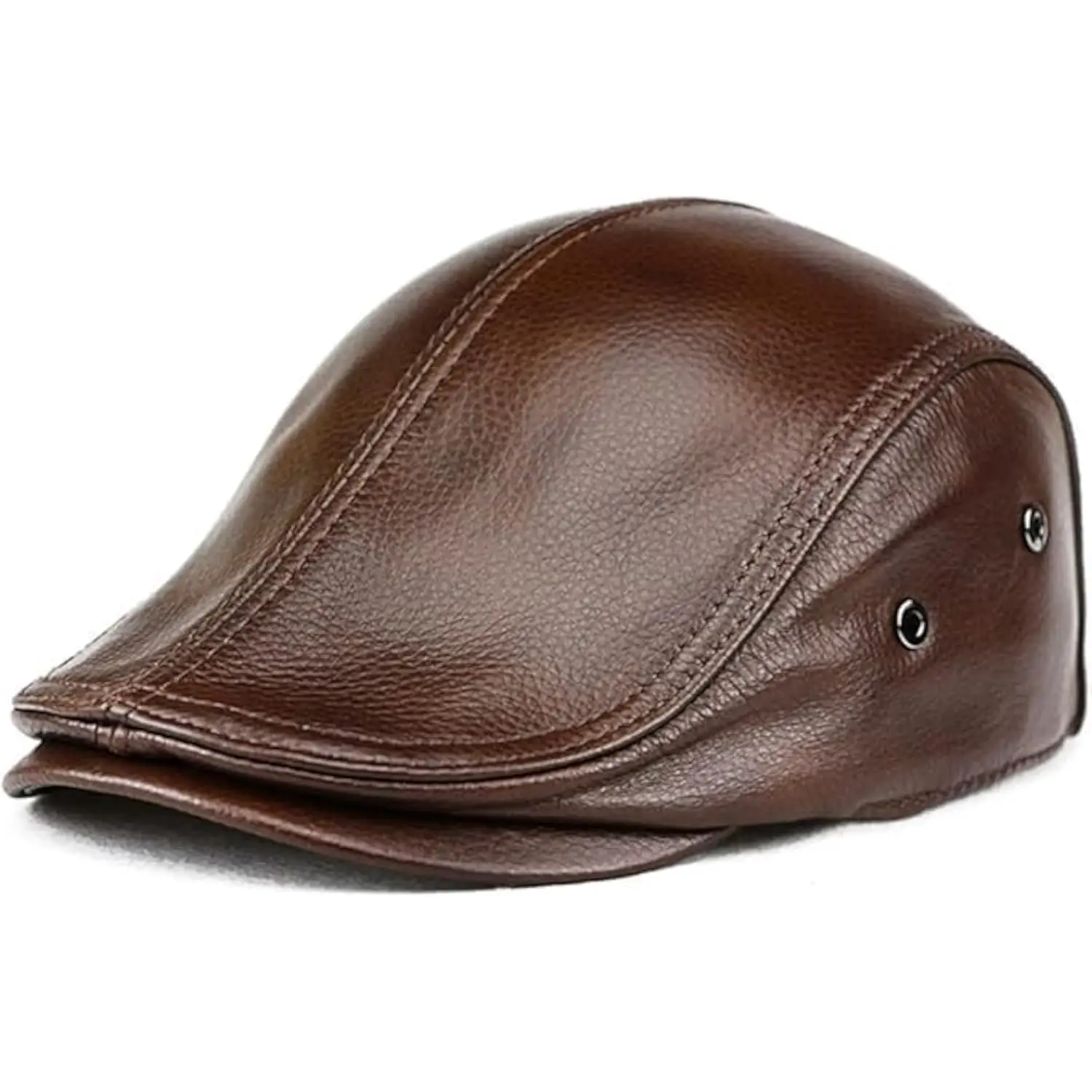 

Men's genuine cowhide newsboy hat with leather cap and adjustable beret