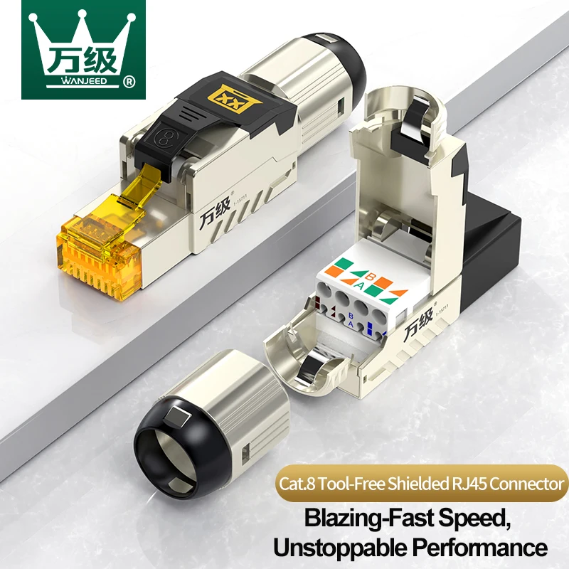 WANJEED Tool-Free RJ45 Connector, Tool-Free For Installation Cable CAT8 CAT7 CAT6A Network Shielded STP For Ethernet Cables