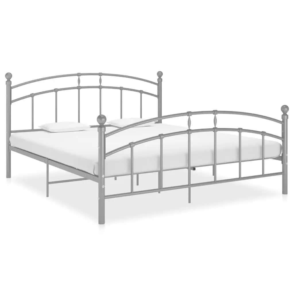 Grey Metal Bed Frame 200x200 cm - No Mattress Included, Sturdy & Stylish Design