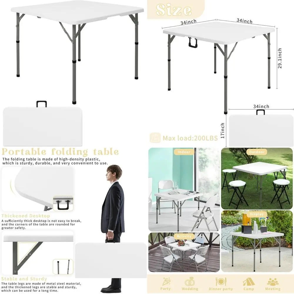 

Portable Outdoor Folding Table - Multi-Purpose HDPE Plastic Top with Metal Frame for Camping, Picnics, Parties (White)