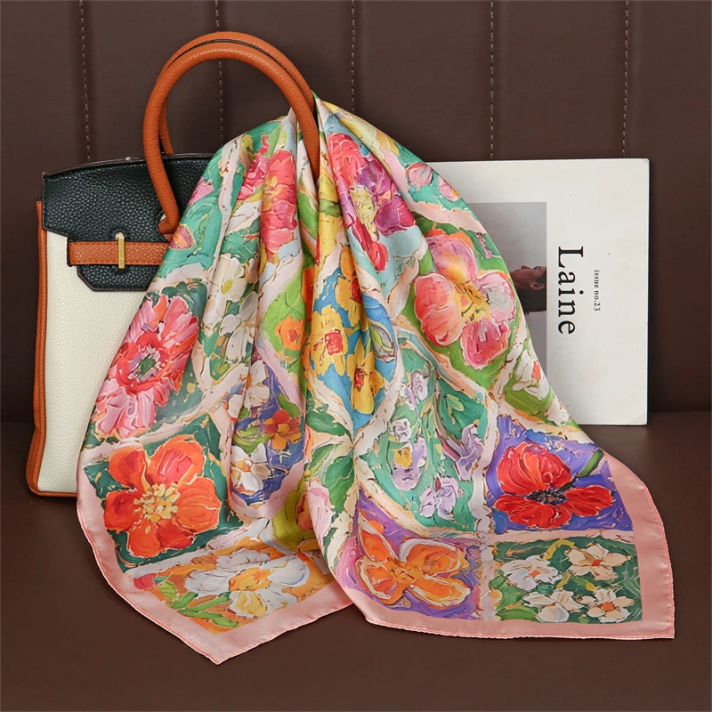 

Luxury Printing Silk Square Scarf Women Neck Hair Tie Band Beach Hijab Kerchief Head Headbands Bandana Female Foulard 70cm